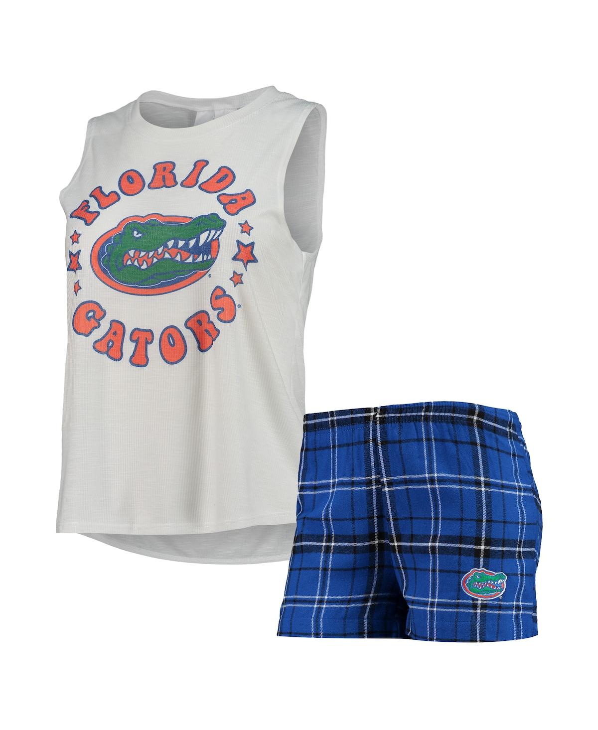 CONCEPTS SPORT WOMEN'S CONCEPTS SPORT ROYAL, WHITE FLORIDA GATORS ULTIMATE FLANNEL TANK TOP AND SHORTS SLEEP SET