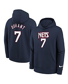 Youth Boys Kevin Durant Navy Brooklyn Nets 2021/22 City Edition Name and Number Pullover Hoodie