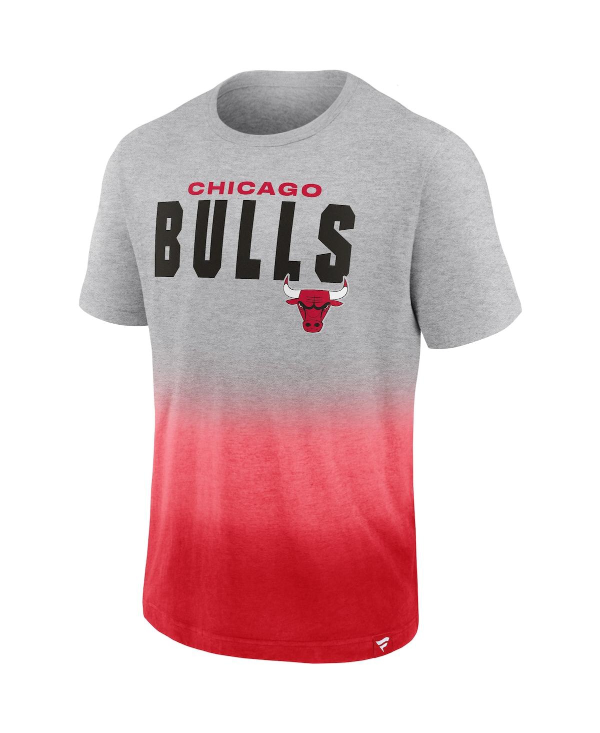 Shop Fanatics Men's  Heathered Gray And Red Chicago Bulls Board Crasher Dip-dye T-shirt In Heathered Gray,red
