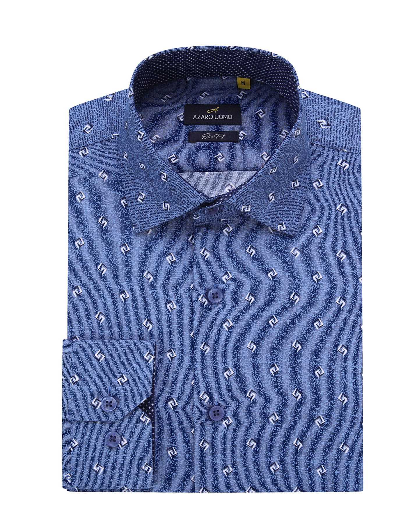 Мужская рубашка Azaro Uomo Business Geometric Long Sleeve Button Down Shirt, цвет: Тёмно-синий — фото 1