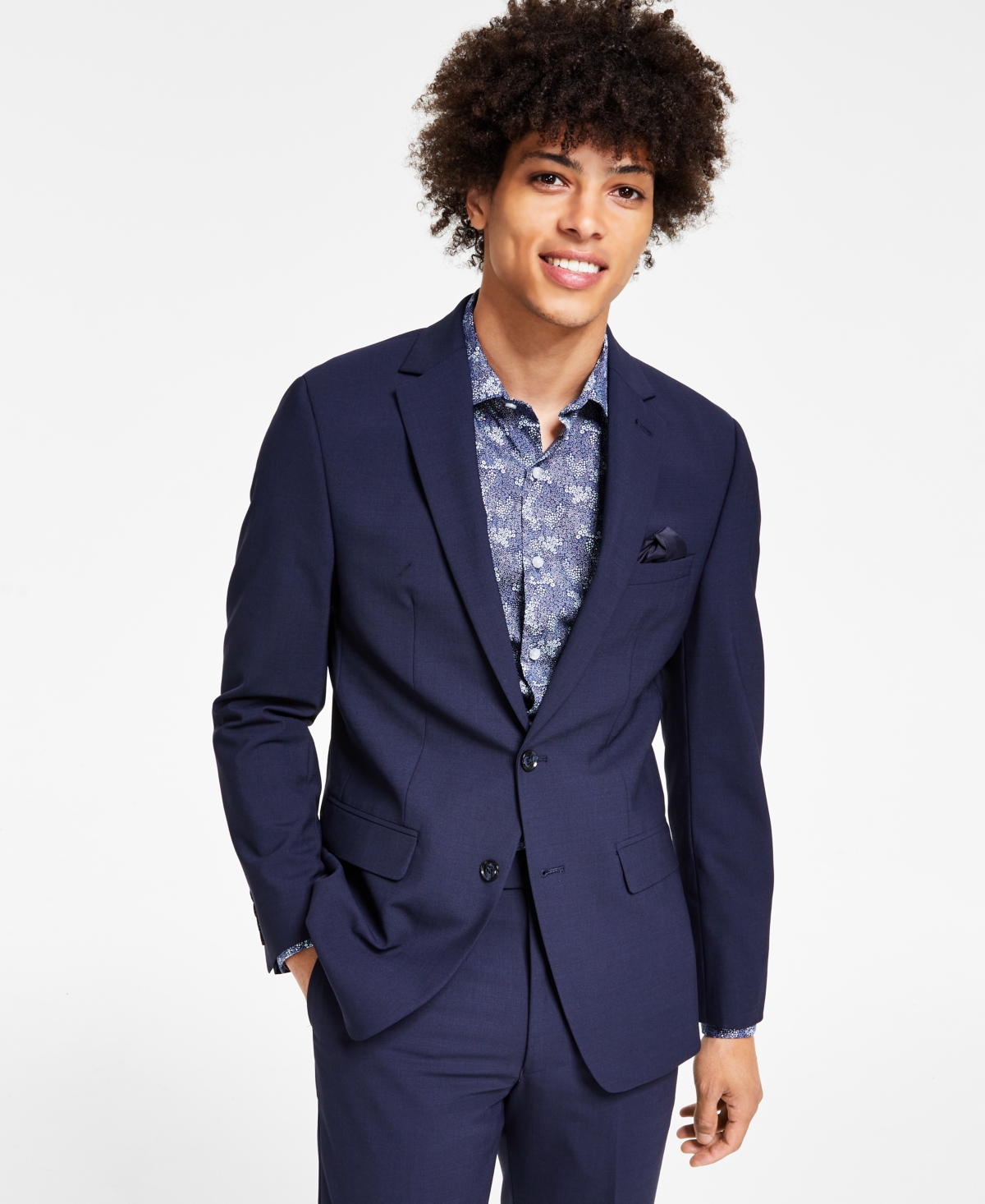 Men's Skinny Fit Wrinkle-Resistant Wool-Blend Suit Separate Jacket, Created for Macy's - Navy