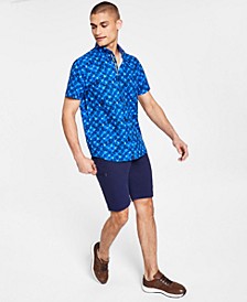 Men's Slim-Fit Performance Stretch Abstract Starburst Short-Sleeve Button-Down Shirt