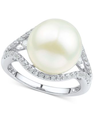 Cultured White Ming Pearl (11-13mm) & Diamond (1/3 ct. t.w.) Ring in 14k Gold
