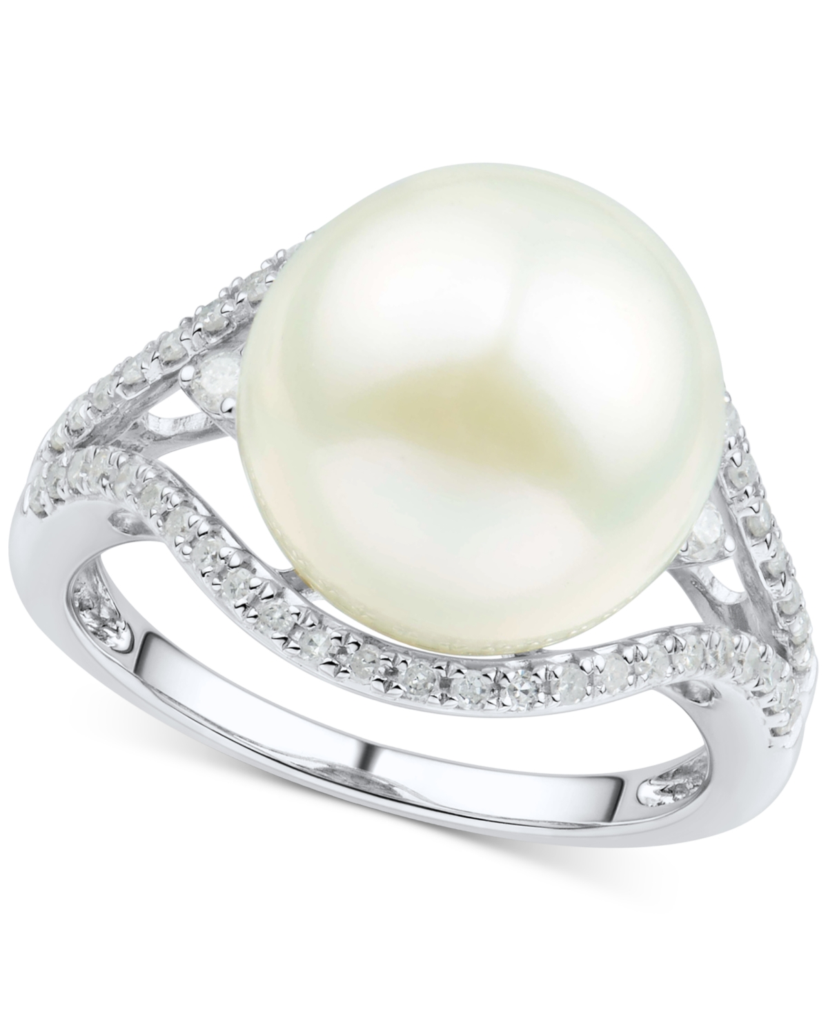 Cultured White Ming Pearl (12mm) & Diamond (1/3 ct. t.w.) Ring in 14k Gold - White Gold