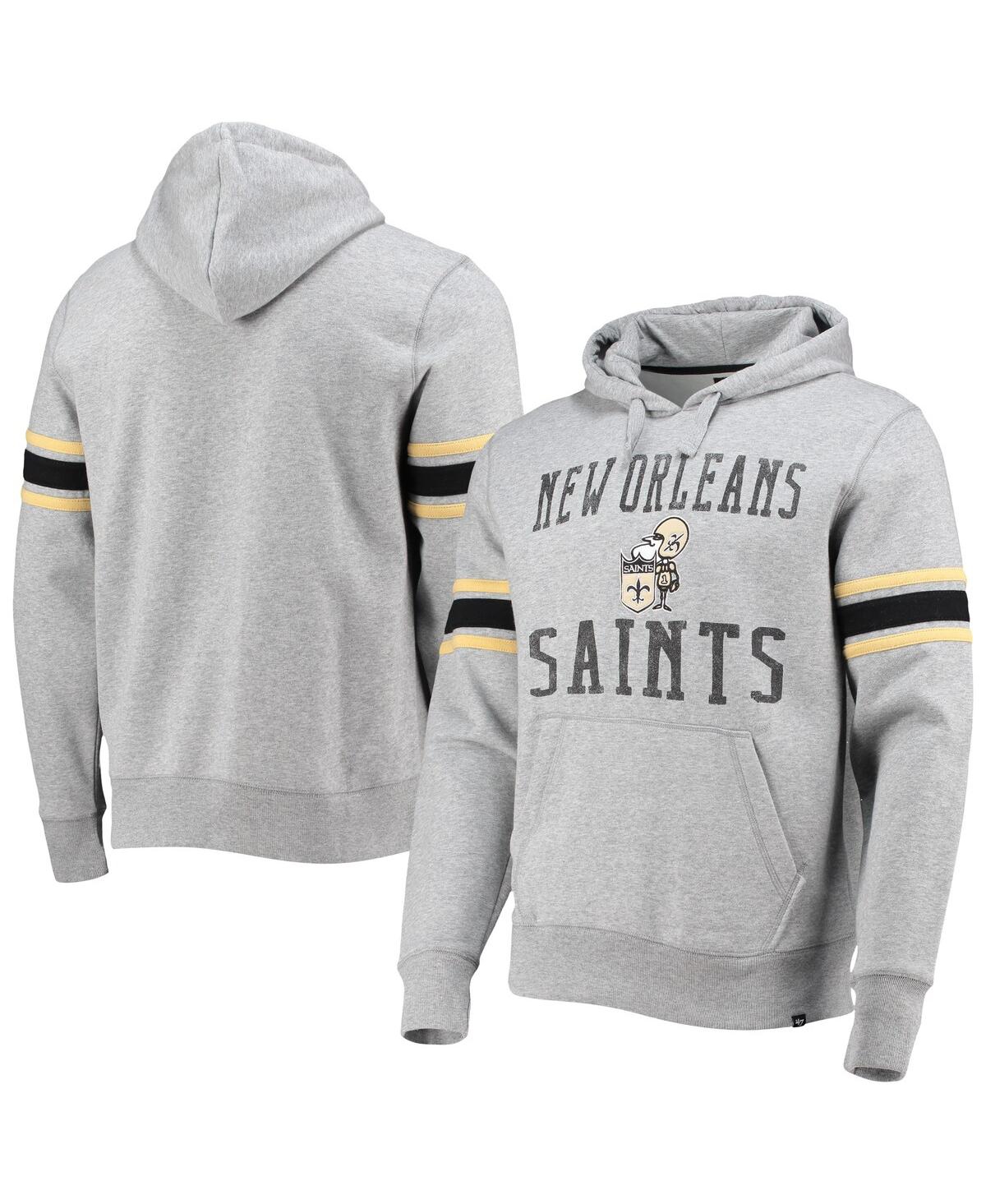47 Brand Men's '47 Heather Gray New Orleans Saints Double Block Throwback Pullover Hoodie In Heathered Gray