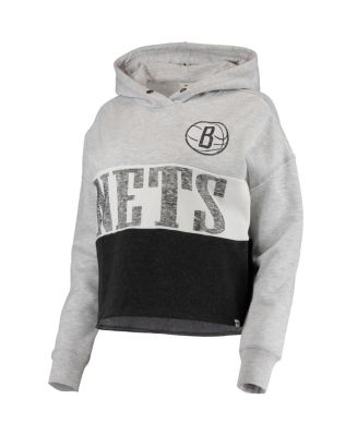 Women's '47 Heathered Gray, Heathered Black Brooklyn Nets Lizzy Cutoff Pullover Hoodie