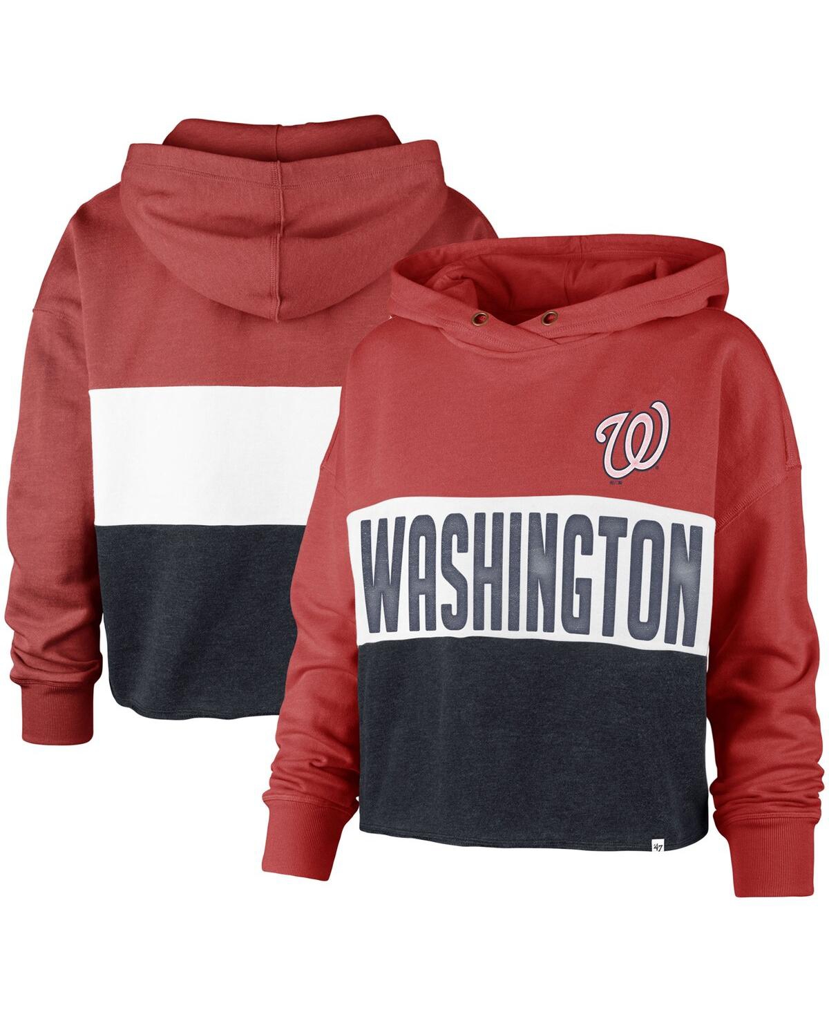Women's '47 Heathered Red and Heathered Navy Washington Nationals Lizzy Cropped Pullover Hoodie - Heathered Red, Heathered Navy