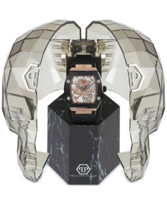 Men's Automatic The $keleton Black Silicone Strap Watch 44mm