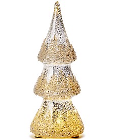 Shine Bright LED Glass Silver-Tone Tree with Snowy Christmas Décor, Created for Macy's