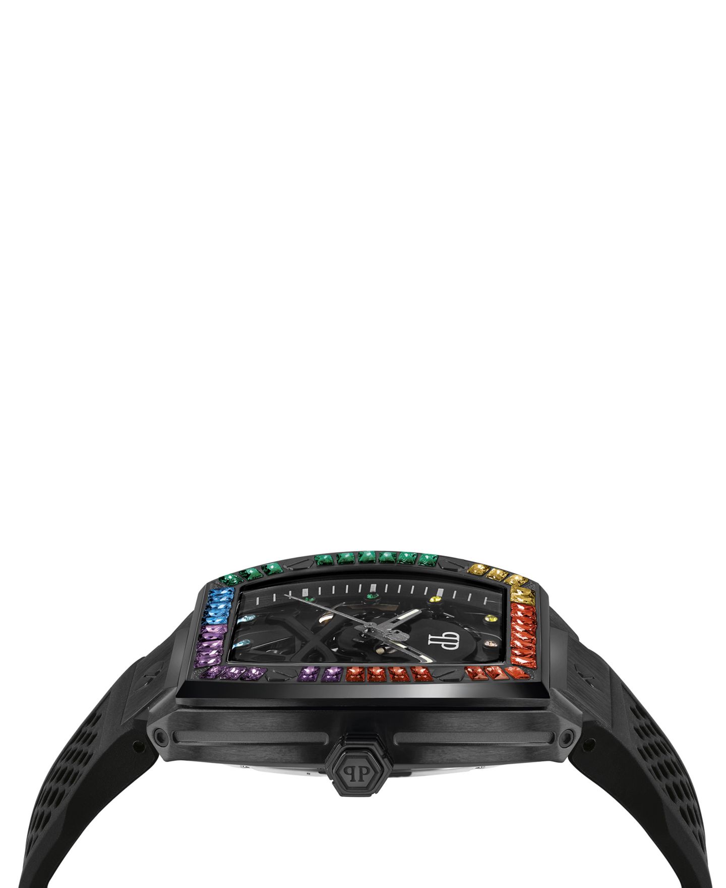 Мужские часы Philipp Plein Automatic The $keleton Rainbow Crystal and Black Silicone Strap Watch 44mm — фото 2