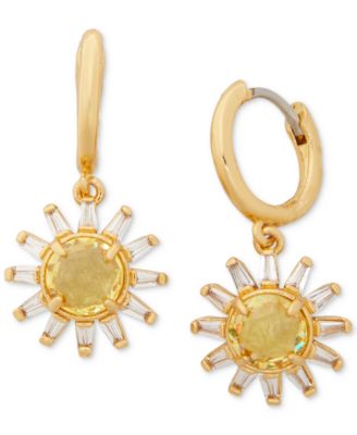 kate spade new york - Gold-Tone Cubic Zirconia Sun Charm Huggie Hoop Earrings