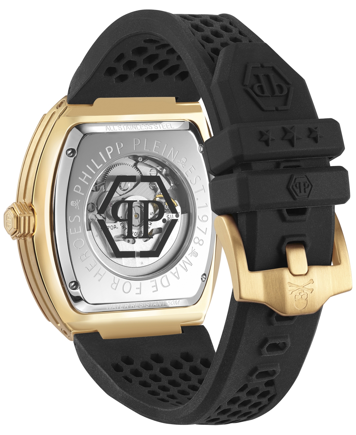 Shop Philipp Plein Men's Automatic The $keleton Black Silicone Strap Watch 44mm In Gold Tone