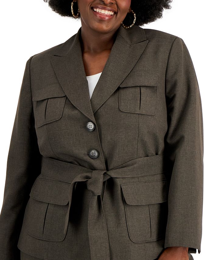 Le Suit Plus Size Belted Jacket Pantsuit - Macy's