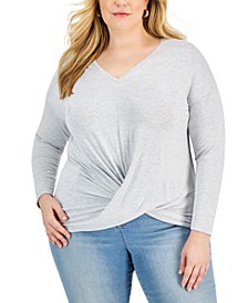 Plus Size Twist Front Top in Print & Solids, Created for Macy's