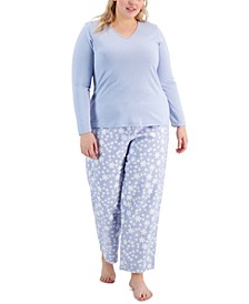 Plus Size Flannel Long Sleeve Mix It Pajama Set, Created for Macy's