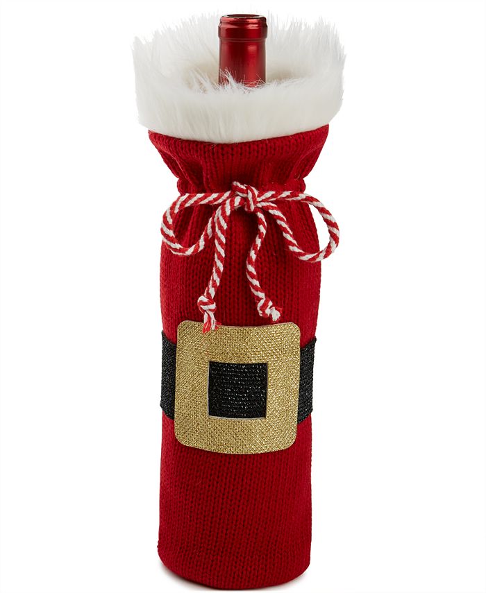 Holiday Lane Christmas Cheer Fabric Wine Bottle Cover, Created for Macy