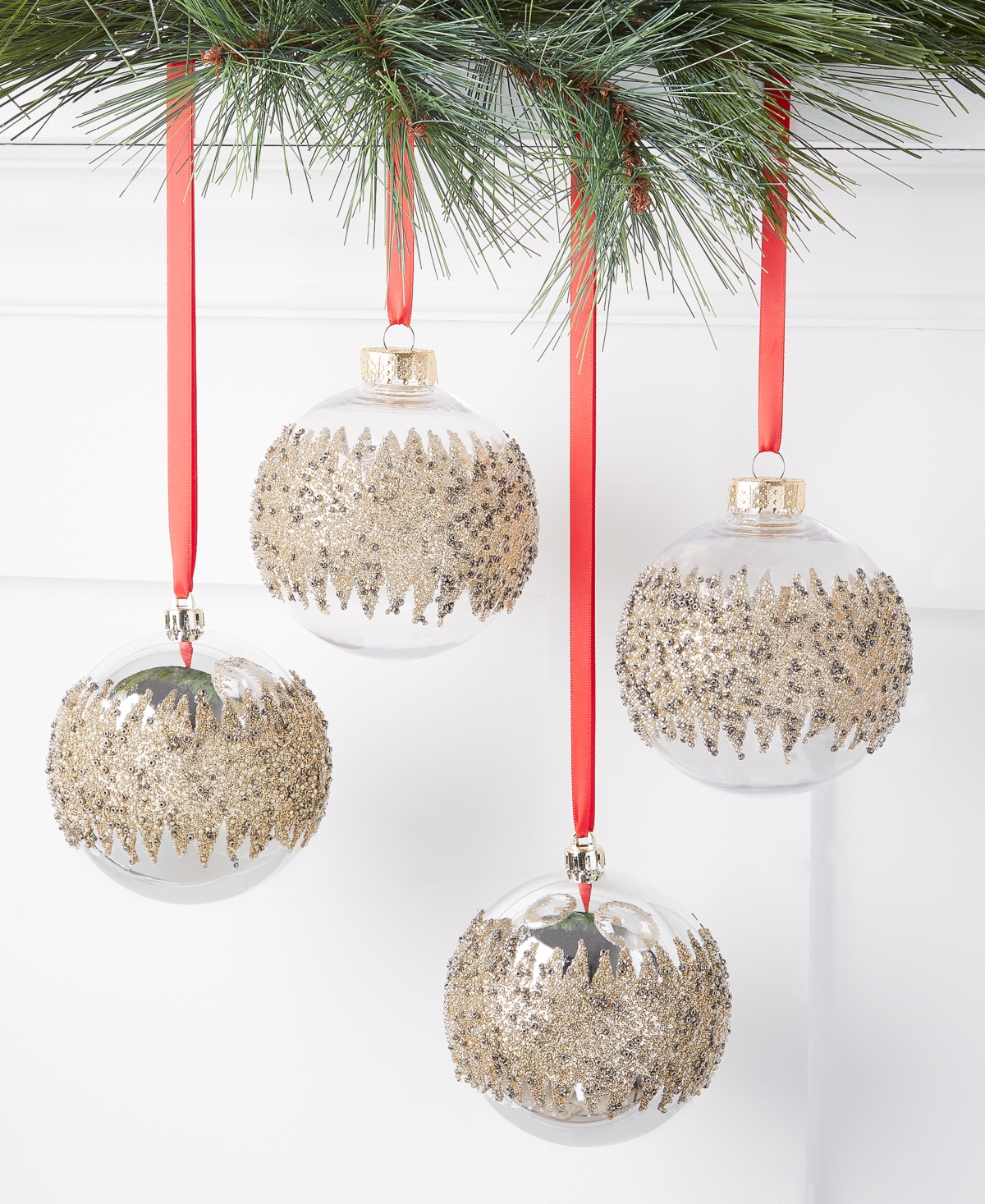 Holiday Lane Shine Bright Set of Gold-Tone & Silver-Tone Decorated Ball Ornaments, Created for Macy's