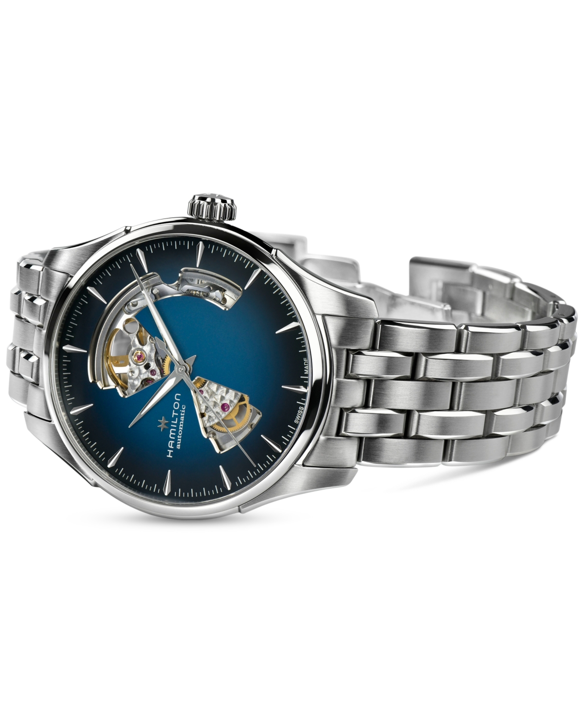 Shop Hamilton Men's Automatic Jazzmaster Open Heart Smoked Blue Stainless Steel Bracelet Watch 40mm