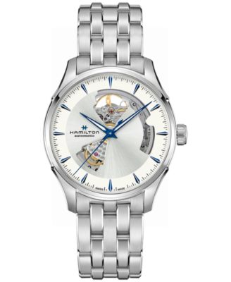 Men's Automatic Jazzmaster Open Heart Smoked Blue Stainless Steel Strap Watch 40mm