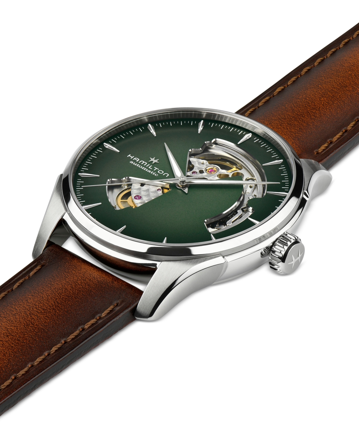 Shop Hamilton Men's Automatic Jazzmaster Open Heart Smoked Green Stainless Steel Strap Watch 40mm