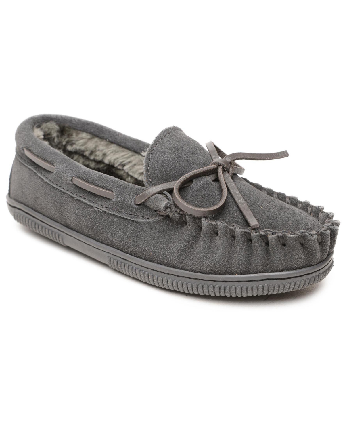 Shop Minnetonka Toddler Boys Pile Lined Hardsole Moccasin Slippers In Charcoal