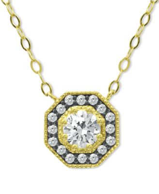Giani Bernini - Cubic Zirconia Octagon Halo Pendant Necklace in 18k Gold-Plated Sterling Silver 16" + 2" extender