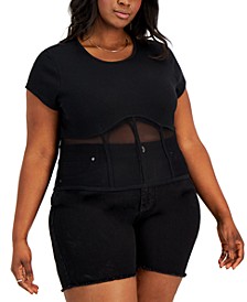 Trendy Plus Size Ribbed Mesh-Panel Top