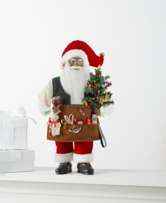 Holiday Lane - Santas 18"H Fabric Standing African-American Santa with Tree