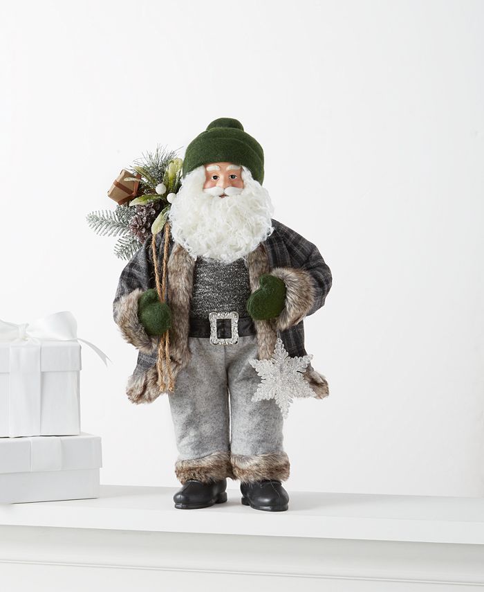 Holiday Lane Northern Holiday Fabric Standing Santa with Gift Bag