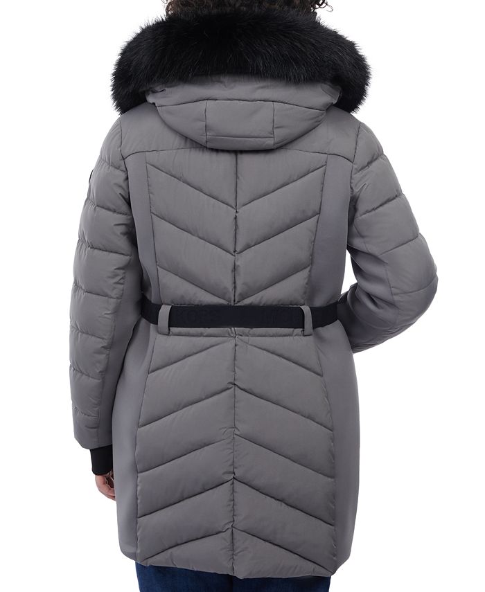 Michael Kors Plus Size Belted Faux-Fur-Trim Hooded Puffer Coat, Created ...