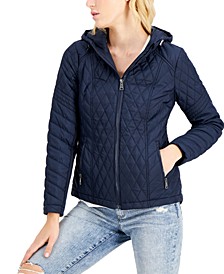 Juniors' Hooded Quilted Raincoat, Created for Macy's