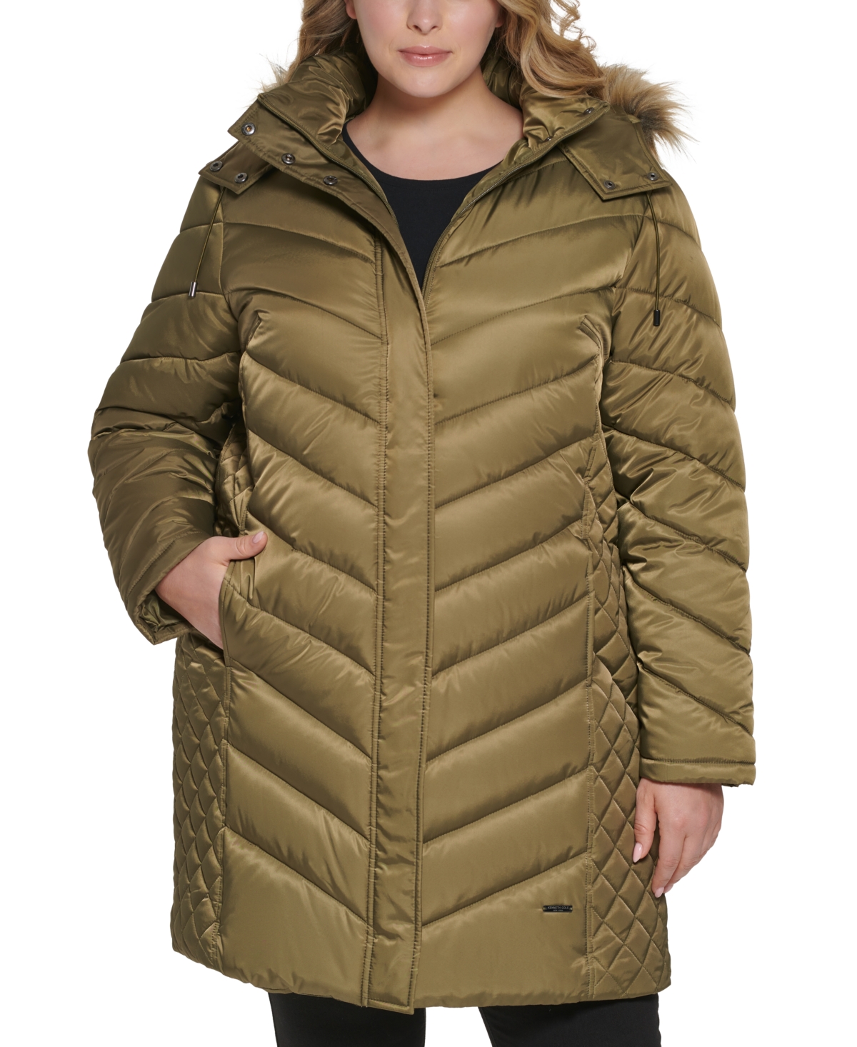 Kenneth Cole Women's Plus Size Faux-Fur-Trim Hooded Puffer Coat, Created for Macy's