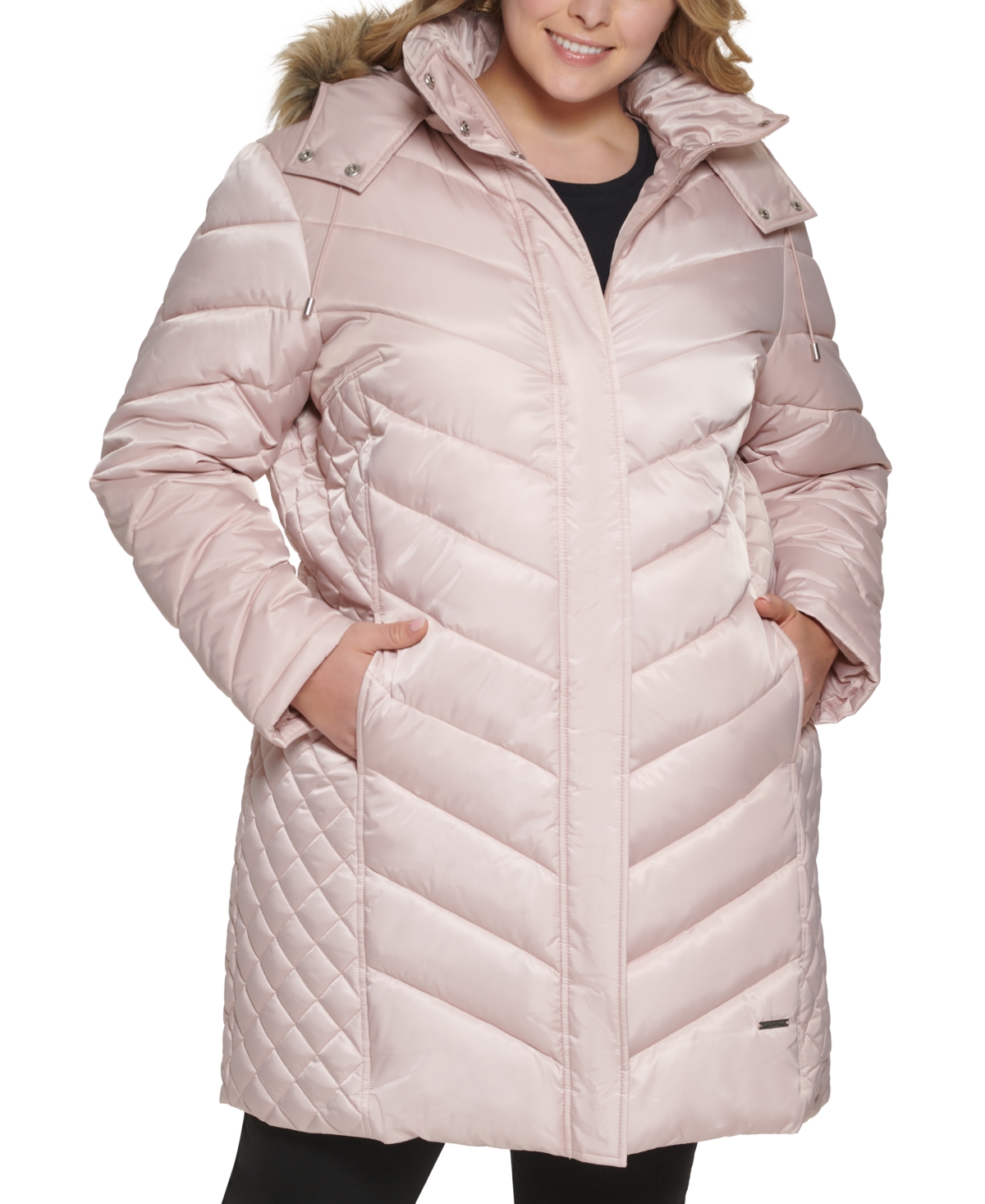 Kenneth Cole Women's Plus Size Faux-Fur-Trim Hooded Puffer Coat, Created for Macy's