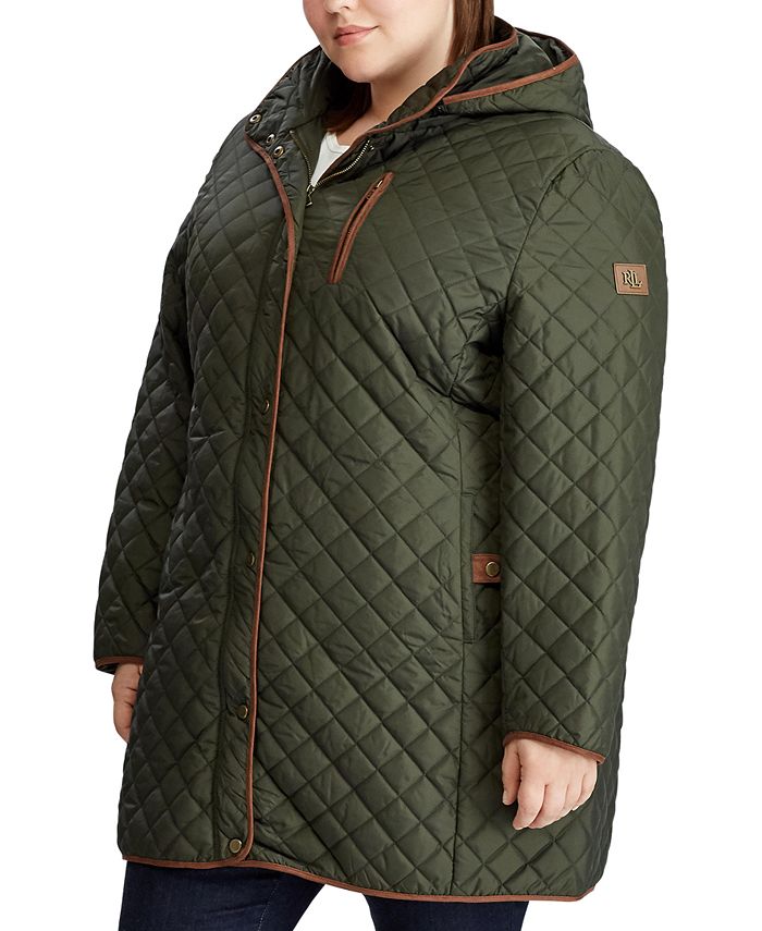 Lauren Ralph Lauren Women's Faux-Suede-Trim Quilted Coat, Dark Navy Size XXL