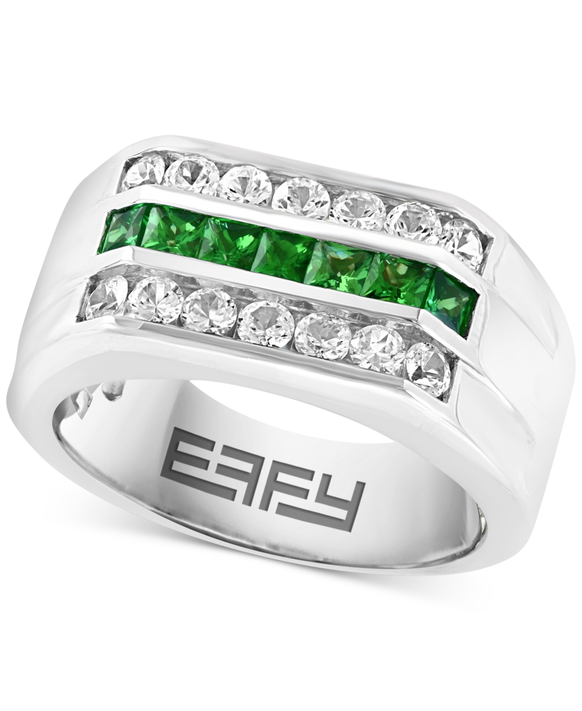 Shop Effy Collection Effy Men's Tsavorite (3/4 Ct. T.w.) & White Sapphire Ring (1-1/4 Ct. T.w.) In Sterling Silver