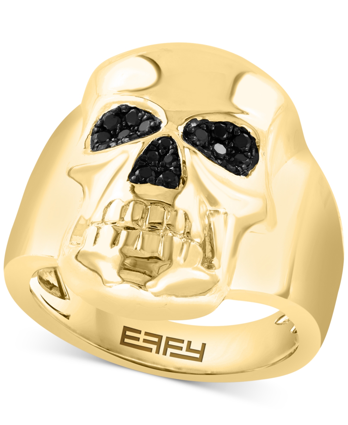 Shop Effy Collection Effy Men's Black Spinel Skull Ring (1/3 Ct. T.w.) In 14k Gold-plated Sterling Silver In Gold Over Silver