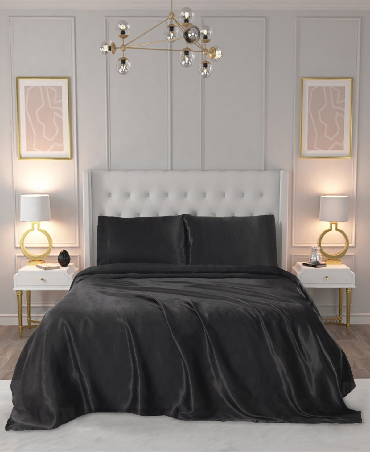 Juicy Couture Satin 4 Piece Sheet Set, Full In Black