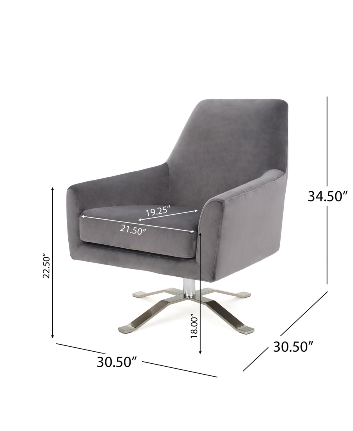 Shop Noble House Ailis Velvet Swivel Club Chair In Gray