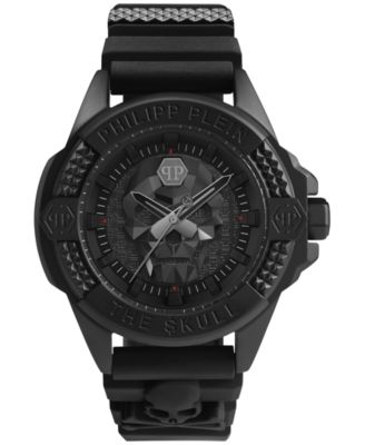 Philipp Plein Men's The $kull Black Guilloché Silicone Strap