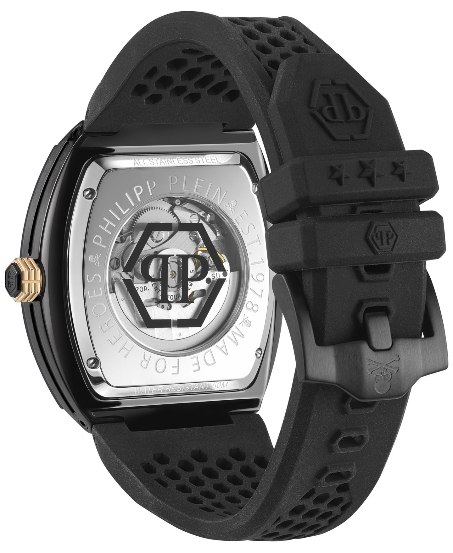 Мужские часы Philipp Plein Automatic The $keleton Black & Gold-Tone Tonneau Strap Watch 44mm — фото 3