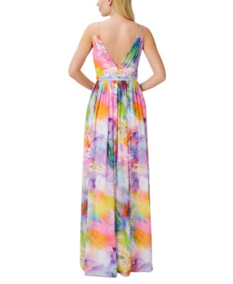 Aidan by Aidan Mattox Women's V-Neck Printed Chiffon Gown