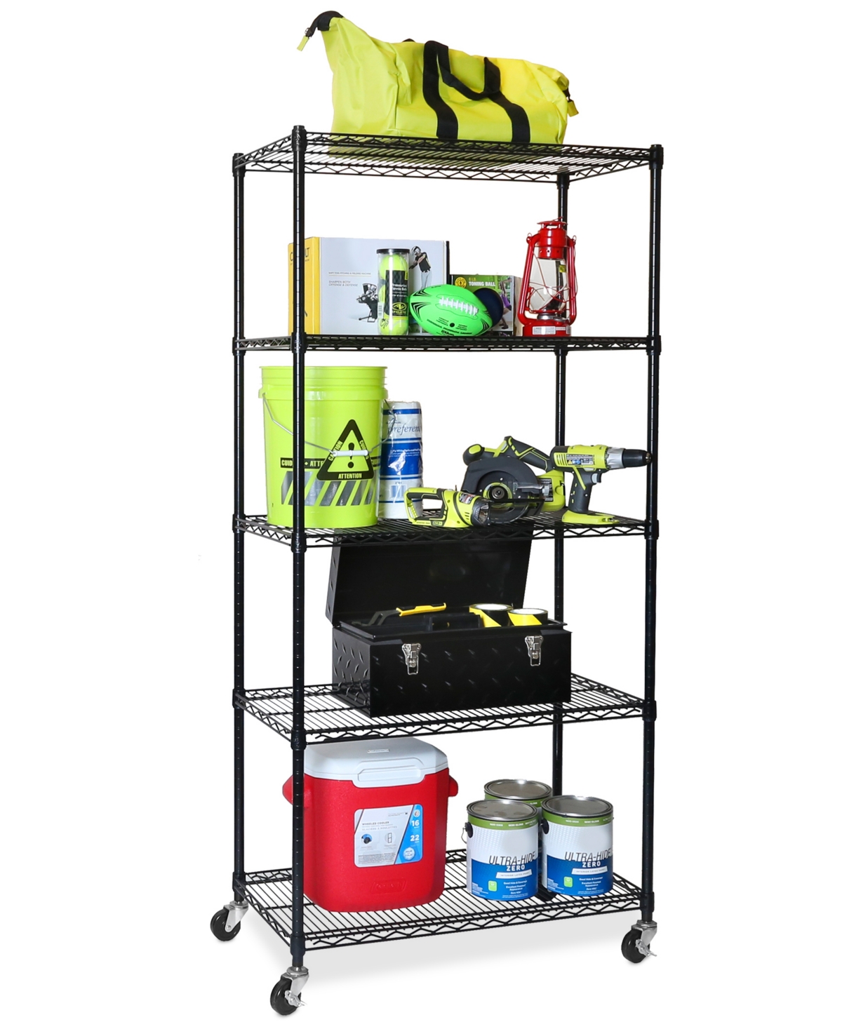 Seville Classics Ultradurable Commercial-grade 5-tier Nsf Wire Shelving With Wheels In Black