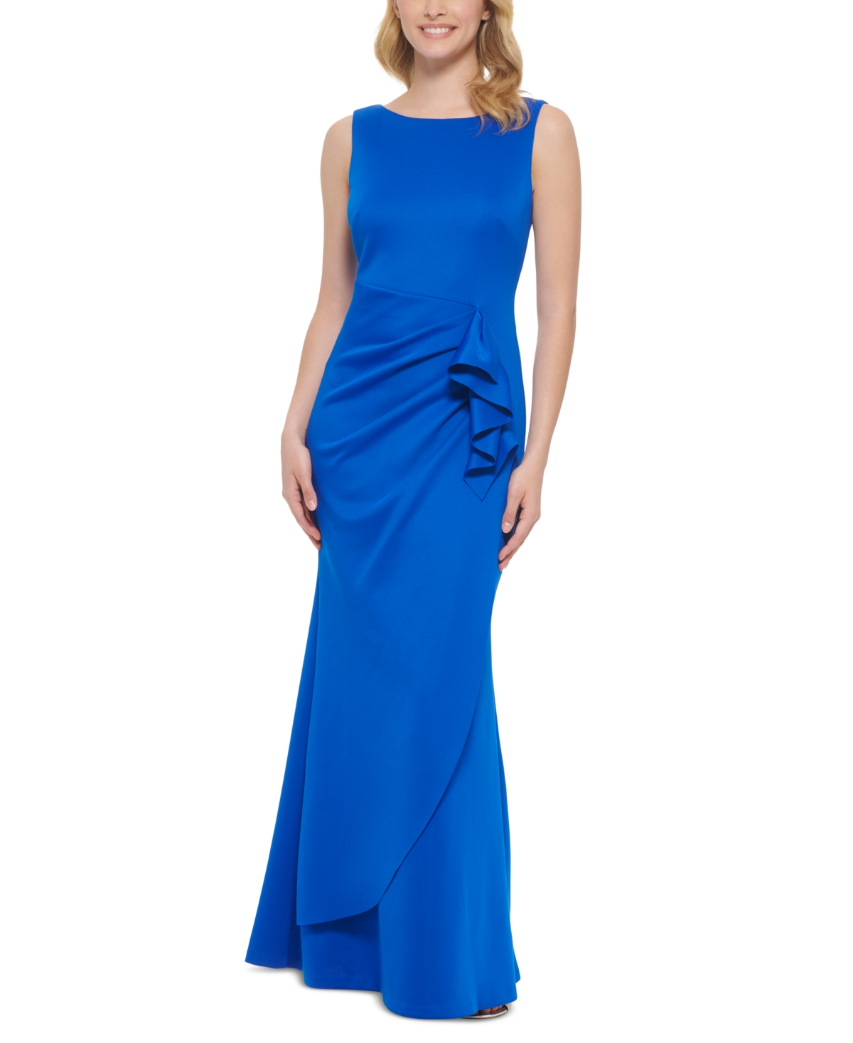 Jessica Howard Women's Solid Ruched V-Back Gown