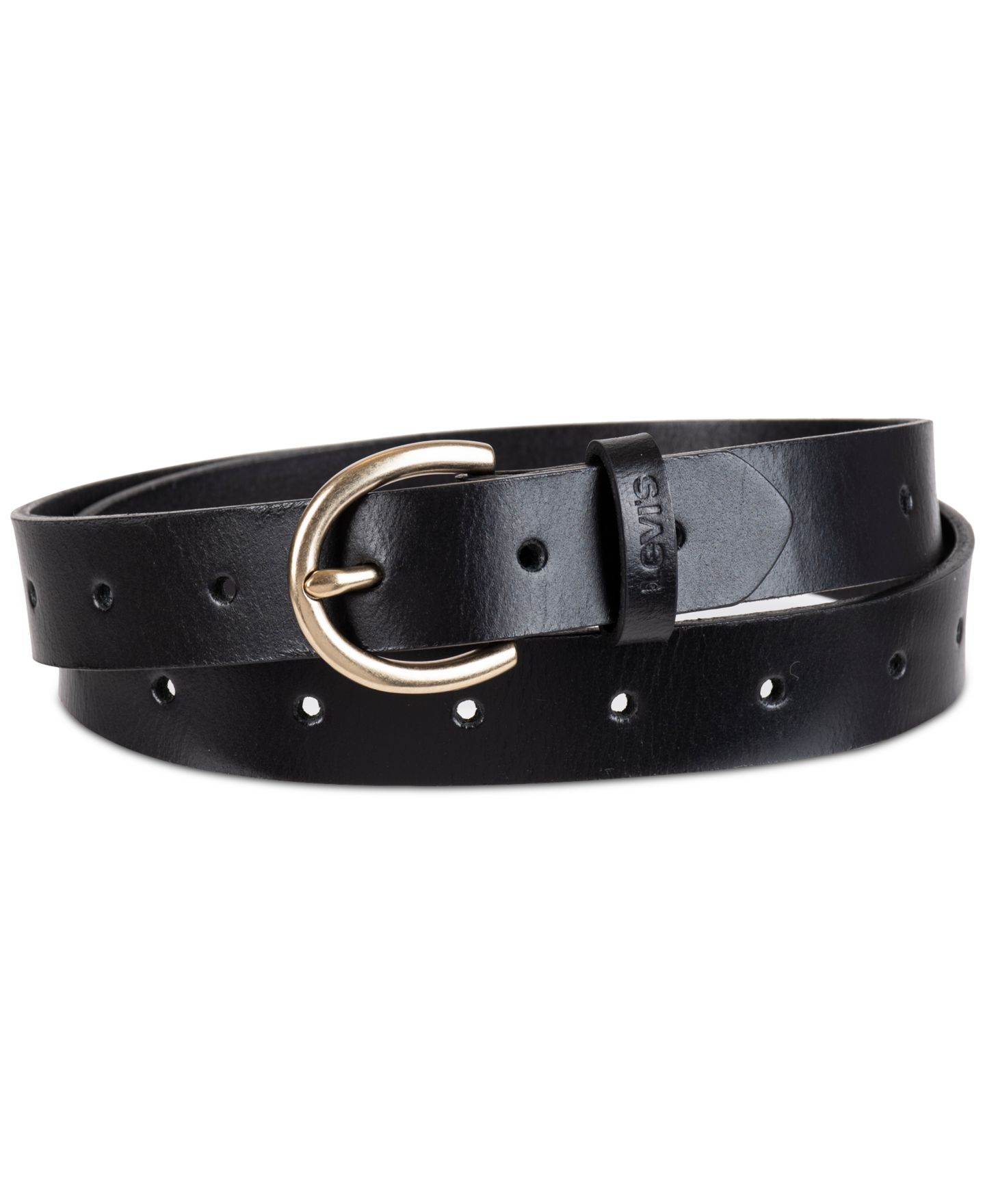 Женский ремень Levi's Slim Adjustable Perforated Leather, цвет: Чёрный — фото 1