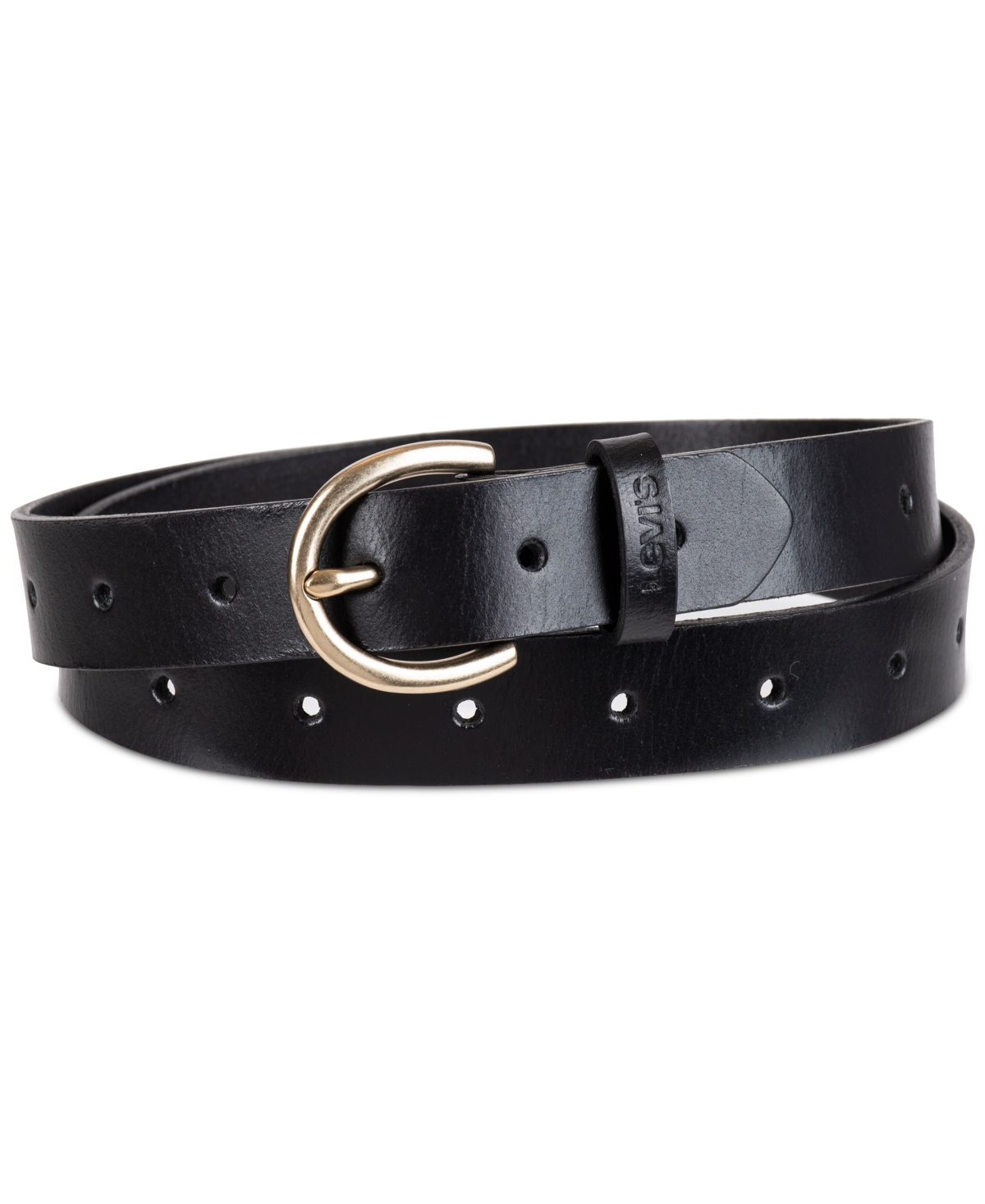 Women's Slim Adjustable Perforated Leather Belt - Black