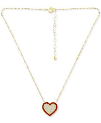 Cubic Zirconia & Red Enamel Heart Pendant Necklace, 16" + 2" extender, Created for Macy's