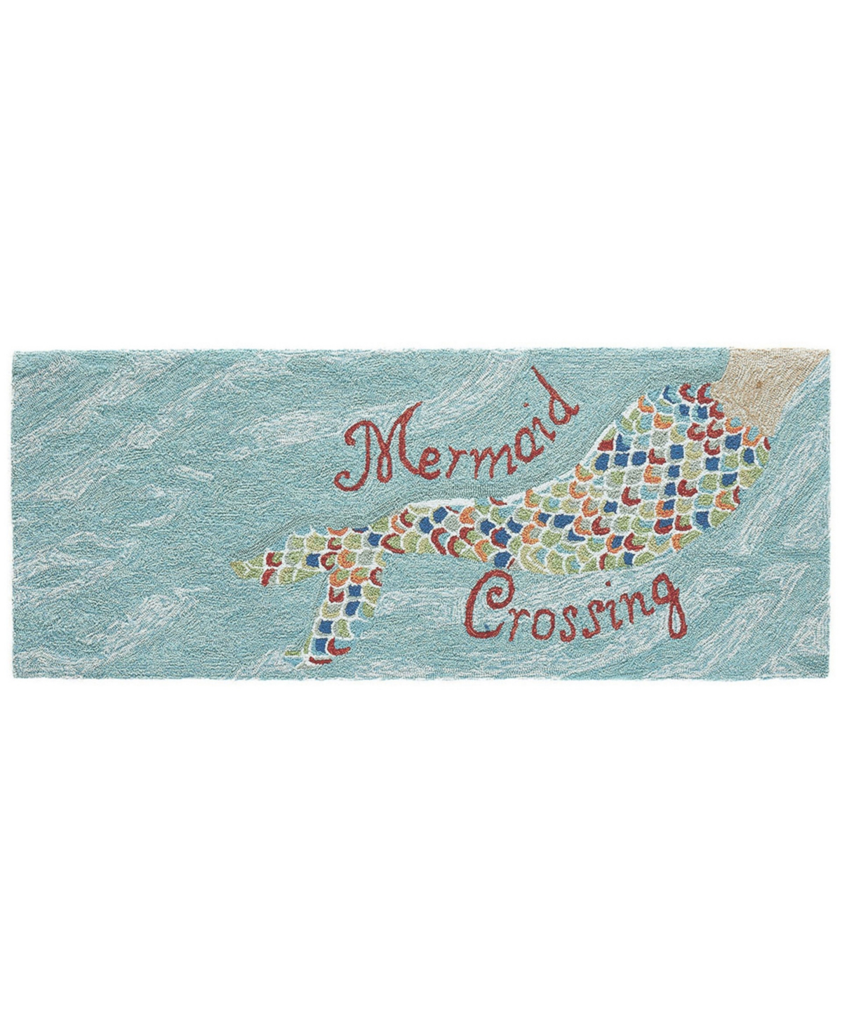 Liora Manne Frontporch Mermaid Crossing 2' X 5' Runner Outdoor Area Rug In Aqua
