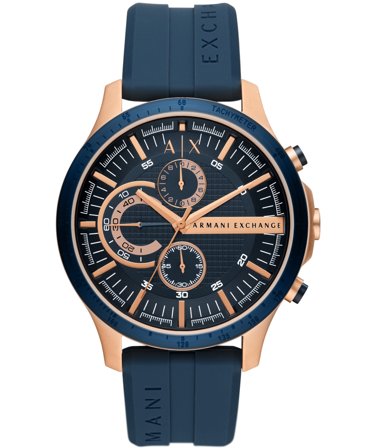 Men's Chronograph in Rose Gold-tone Plated Stainless Steel with Navy Silicone Strap Watch, 46mm - Navy