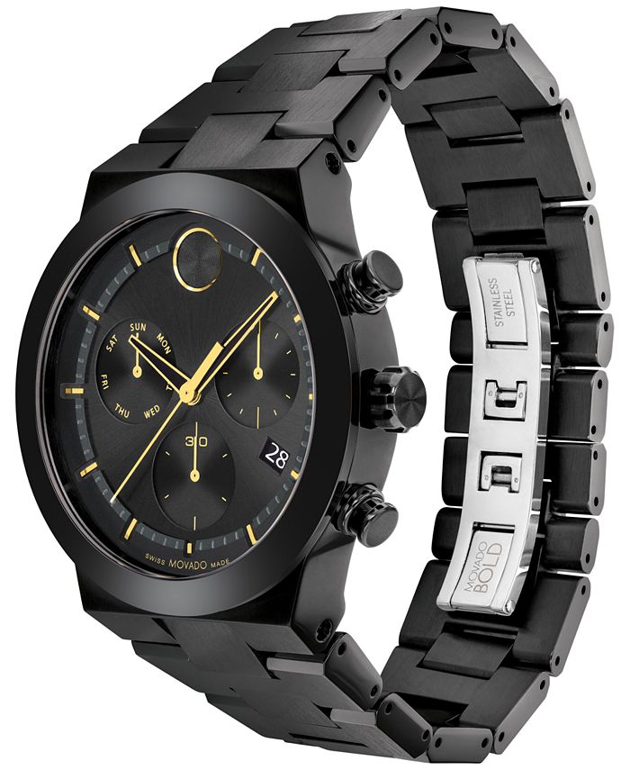 Movado Men's Swiss Chronograph Bold Fusion Black IonPlated Stainless Steel Bracelet Watch 44mm