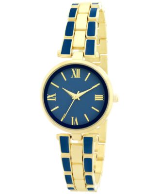 Photo 1 of Charter Club Women's Gold-Tone & Blue Enamel Bracelet Watch 30mm, 